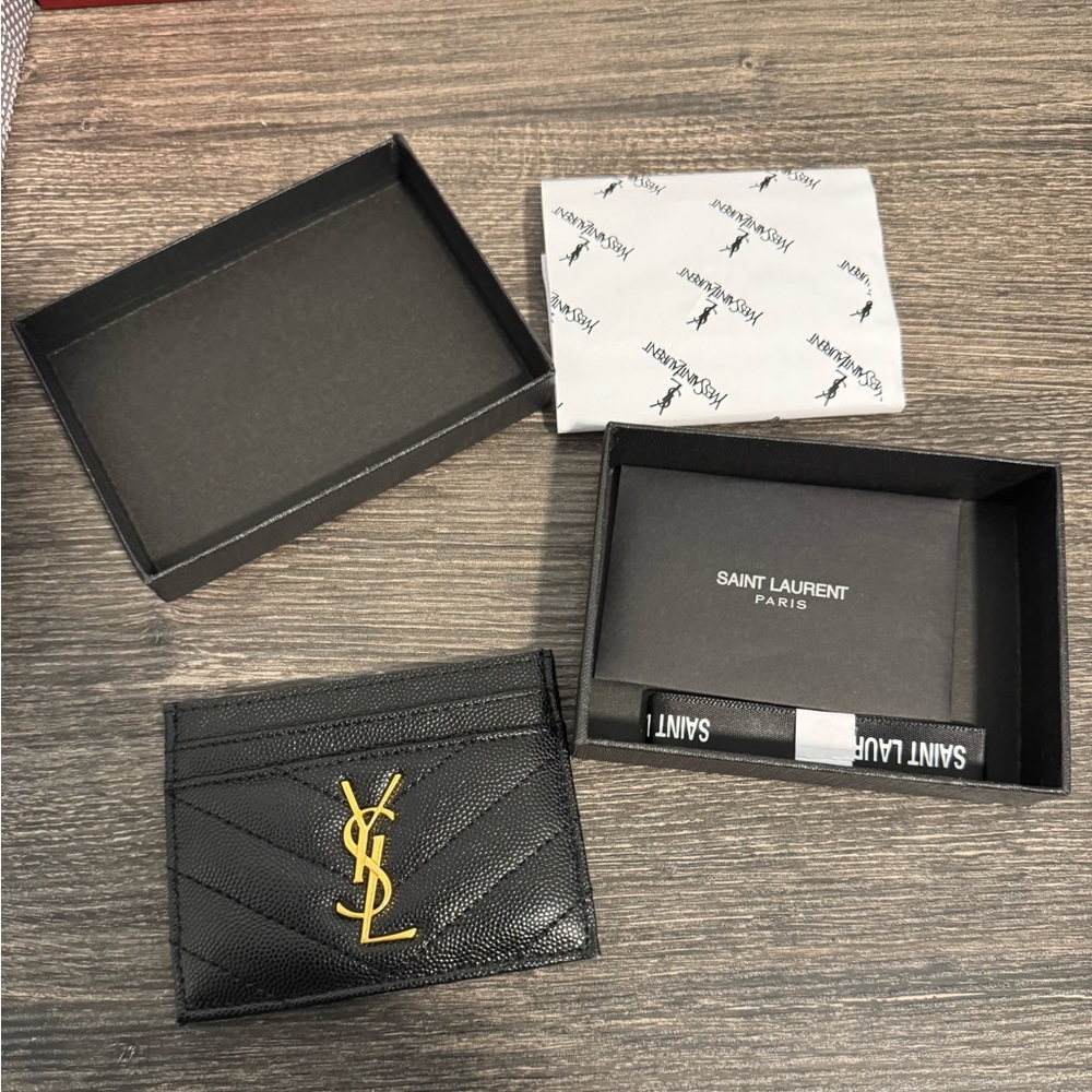 Saint Laurent Black Card Holder with Gold Logo